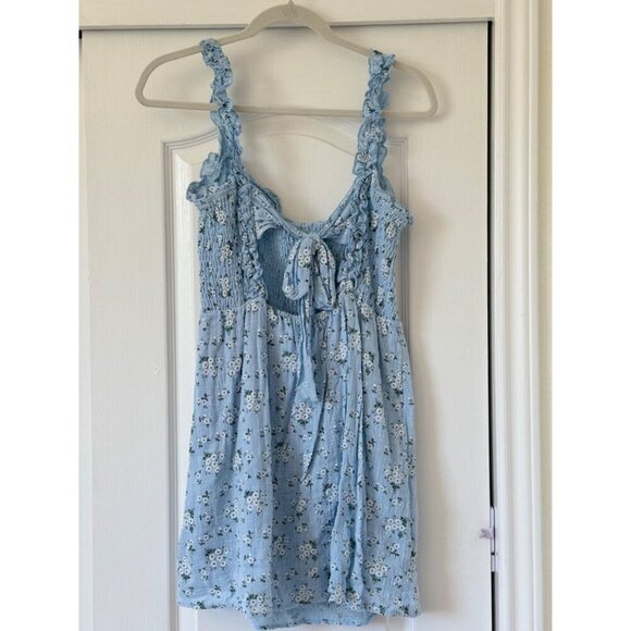 Lush Blue Floral Cotton Mini Dress Medium - Picture 4 of 13